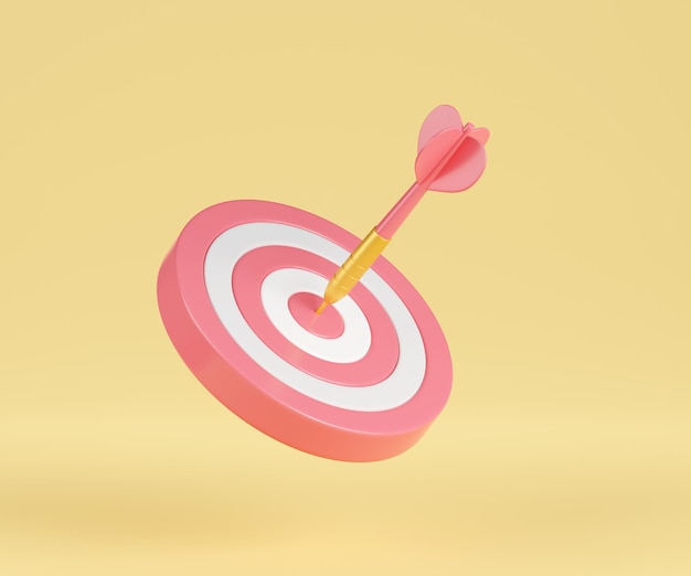 Target Dart 3D-Rendering Bullseye mit Pfeil im Ziel