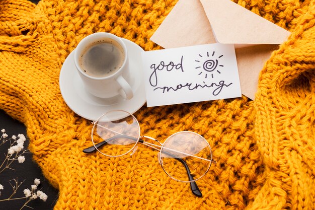Tasse Kaffee Mit Guten Morgen Nachricht Kostenlose Foto