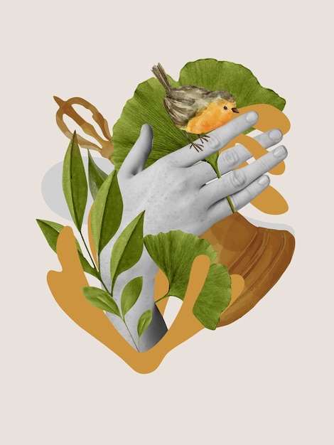 Tastsinn und Vogelcollage