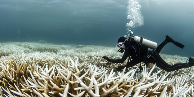 Kostenloses Foto taucher umgeben von wunderschöner unterwassernatur