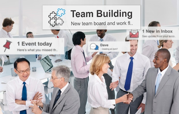 Team Building Zusammenarbeit Verbindung Corporate Teamwork Konzept
