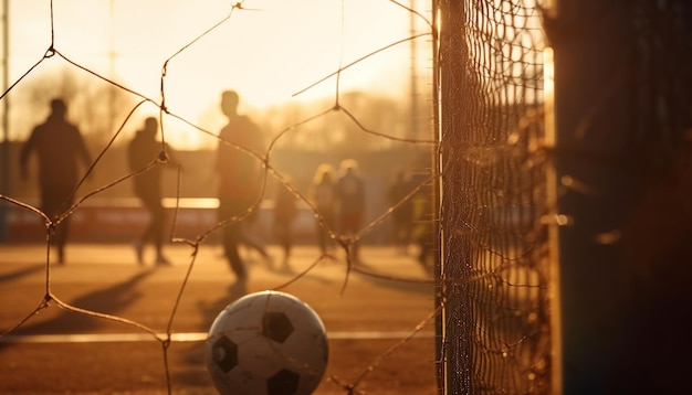 Teamwork in Motion-Scoring bei Sonnenuntergang, generiert durch KI