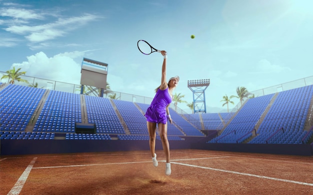 Tennismädchen auf einem professionellen Tennisplatz