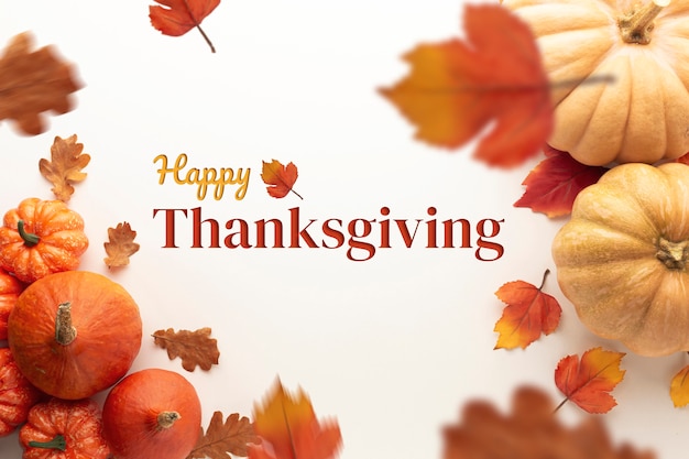 Thanksgiving Day Banner mit Kürbissen und Blättern