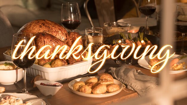 Thanksgiving Day Banner mit leckerem Essen