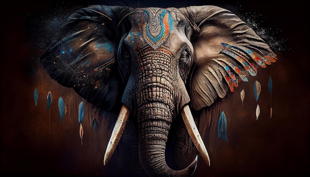 Tier Elefant Säugetier Natur wilde Muster Dekoration mehrfarbig generative AI