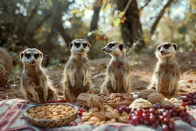 Kostenloses Foto tiere bei einem picknick im freien