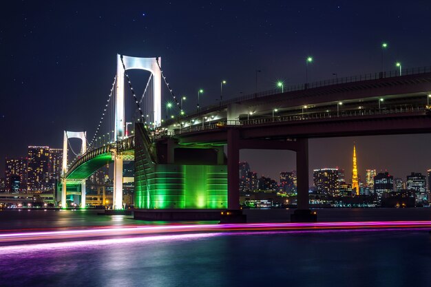 Tokio Skyline mit Regenbogenbrücke und Tokio Turm. Tokyo, Japan.