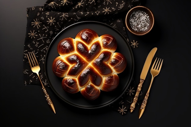 Top-View Challah-Gericht für Hanukkah