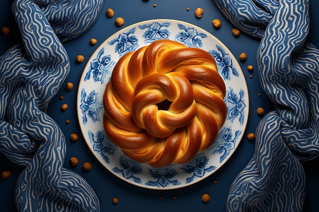 Top-View Challah-Gericht für Hanukkah