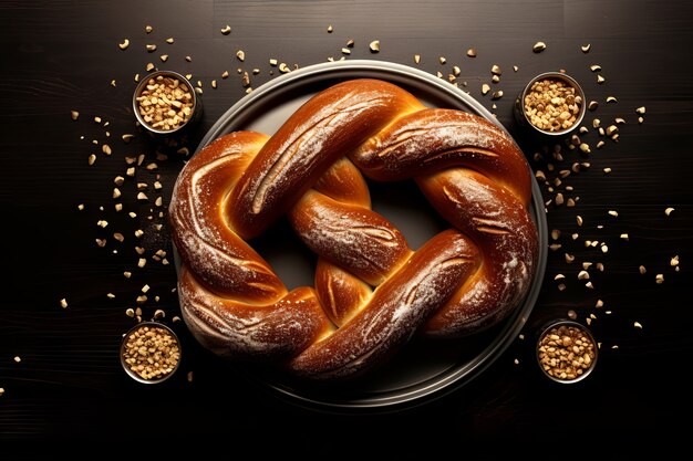 Top-View Challah-Gericht für Hanukkah