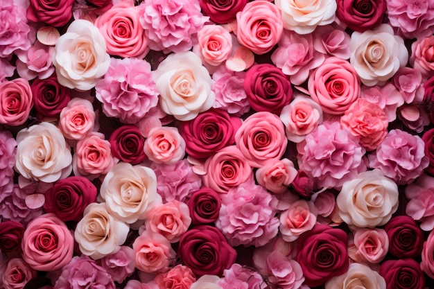 Top-View von wunderschönen Rosenarrangements
