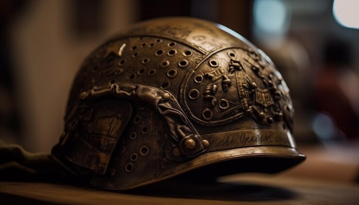 Kostenlose Foto traditioneller armeehelm, antike metallrüstung, generiert von ki