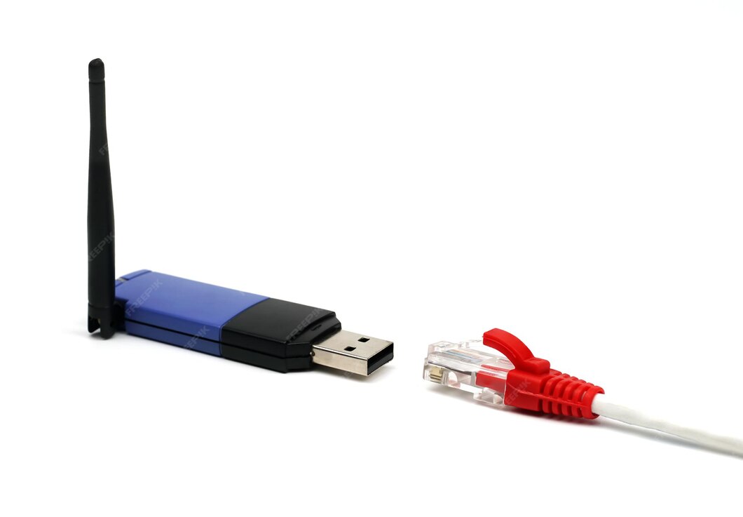 Tragbarer wifiverstärker mit lankabel auf weißem