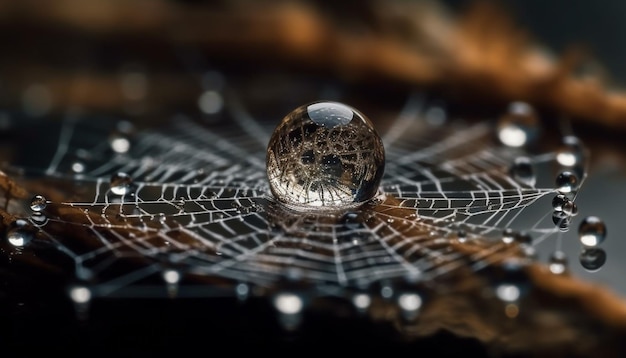 Kostenloses Foto transparente spinnennetz-tautropfen spiegeln die von ki erzeugte schönheit der natur wider