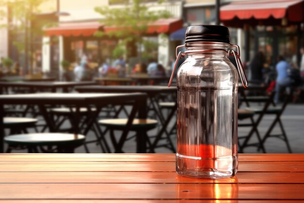 Transparente Wasserflasche im Freien