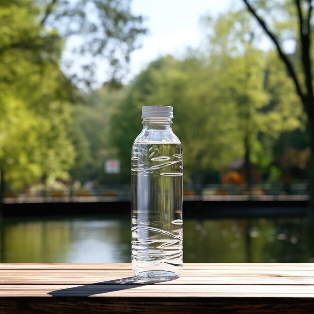 Transparente Wasserflasche im Freien