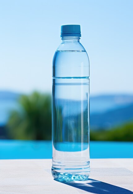 Transparente Wasserflasche im Freien