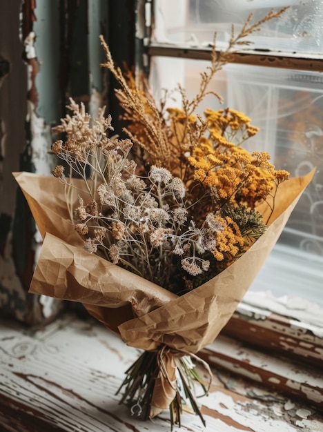 Kostenloses Foto traumhafte anordnung mit dekorativen getrockneten blumen