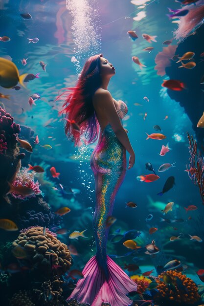 Traumhafte Meerjungfrau unter Wasser