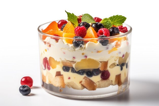 Trifle Dessert mit Beeren und Sahne isoliert auf weißem Hintergrund Ai generativ