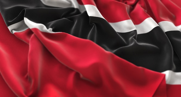 Trinidad und Tobago Flagge gekräuselt Winken Makro Nahaufnahme Schuss