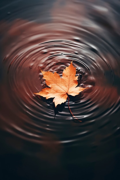 Kostenloses Foto trockenes herbstblatt auf wasser