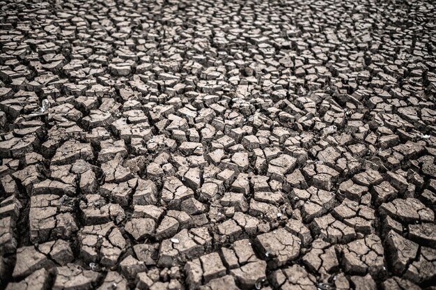 Trockenes Land mit trockenem und rissigem Boden, globale Erwärmung