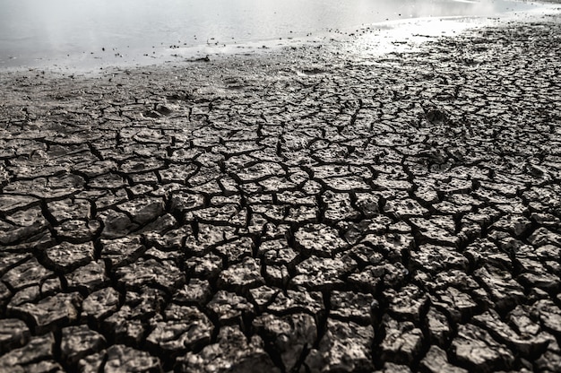 Trockenes Land mit trockenem und rissigem Boden, globale Erwärmung