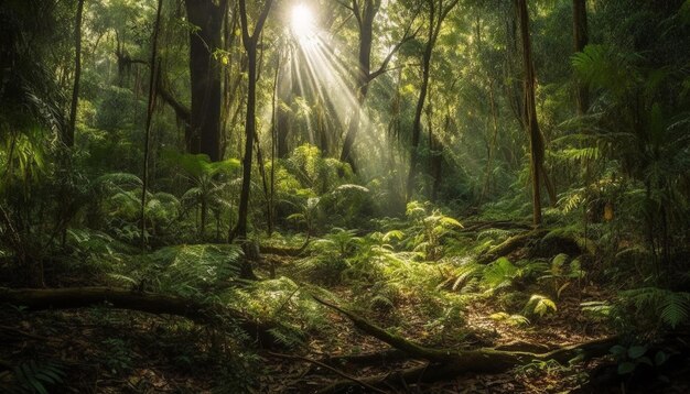 Tropischer Regenwald, ein mysteriöses, überfülltes Wildnisabenteuer, generiert von KI