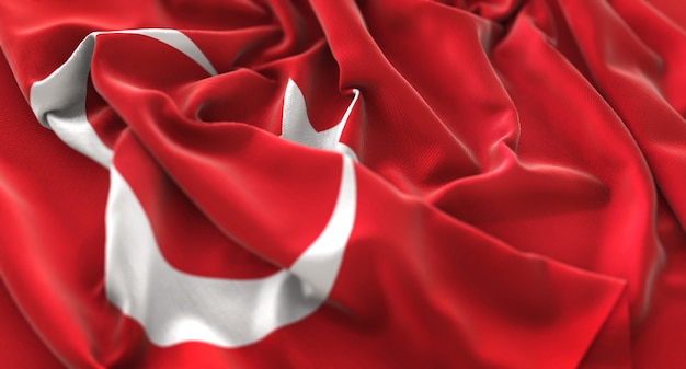 Türkei-Flagge gekräuselt schön Winken Makro Nahaufnahme Schuss