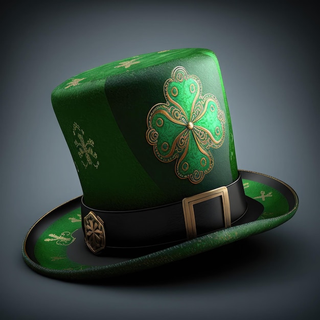 Typischer grüner Saint Patrick39s-Hut auf grauem Hintergrund Ai generativ