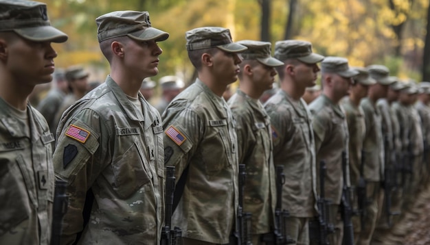 Kostenloses Foto uniformierte männer marschieren in formation mit von ki erzeugten gewehren