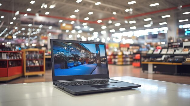 Kostenloses Foto unscharfer hintergrund von laptops und fernsehern in einem elektronikgeschäft