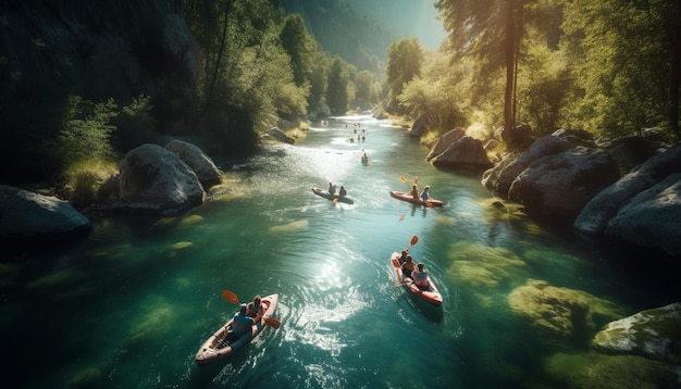 Kostenloses Foto unterhaltsames kanuabenteuer durch eine atemberaubende, von ki generierte sommerlandschaft