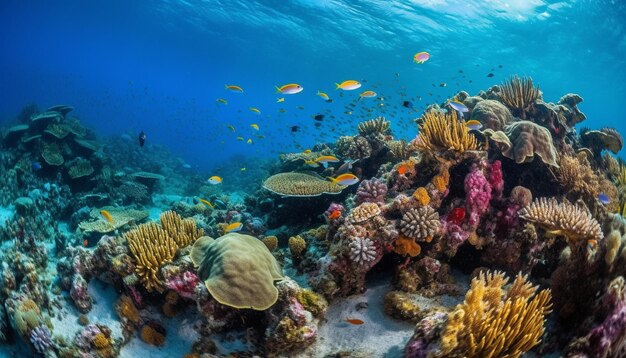 Unterwasserrifffische in der Natur mehrfarbige Korallen im tropischen Klima, erzeugt durch künstliche Intelligenz