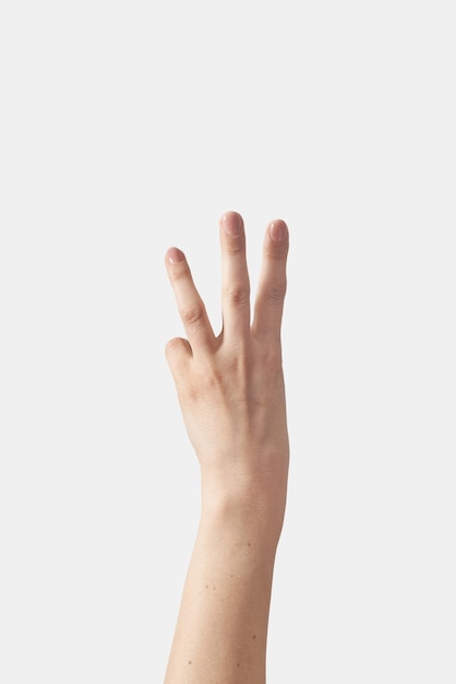 Äußere Hand, die an den Fingern sechs zählt