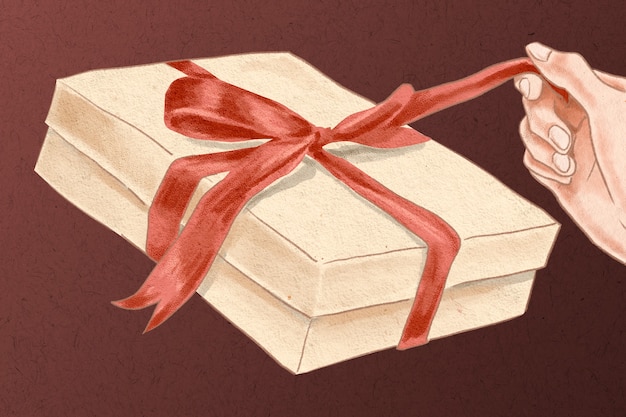 Valentinstag Geschenkbox wird ausgepackt handgezeichnete Illustration