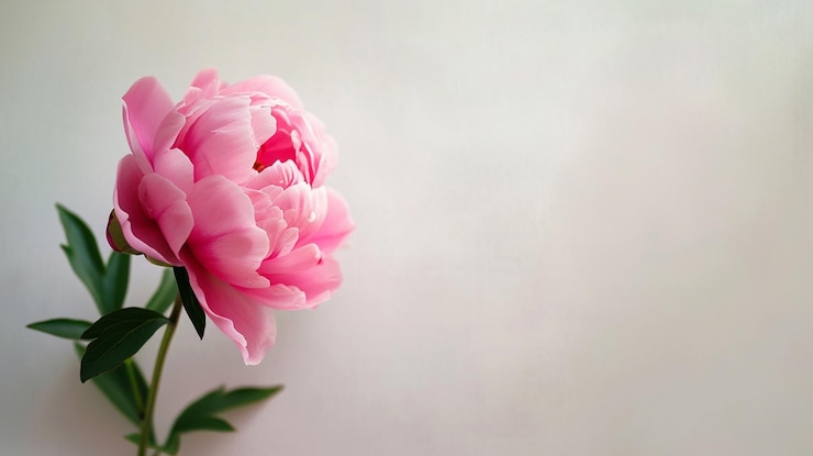 Kostenlose Foto valentinstag-postkarte mit einer rosa pfingstrose auf weißem hintergrund