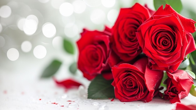 Valentinstagkarte mit roten Rosen auf weißem Hintergrund