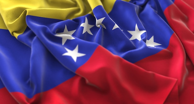 Venezuela Flagge gekräuselt Wunderschöne Winken Makro Nahaufnahme Schuss