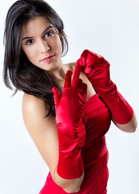 verführerisch Haar Mode Handschuhe rot