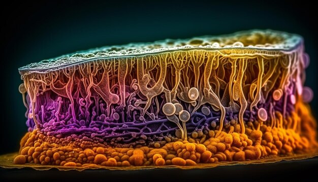 Vergrößerte Mikroorganismen präsentieren Krankheiten in der Gesundheitswissenschaft, die von KI erzeugt werden