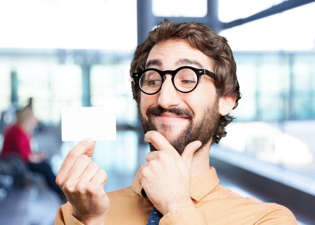 verrückter Mann mit dem Namen card.funny Ausdruck