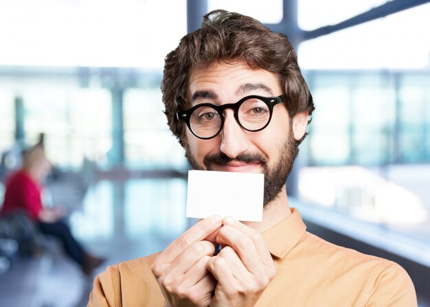 verrückter Mann mit dem Namen card.funny Ausdruck