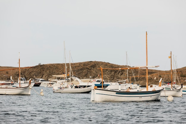 Kostenloses Foto verschiedene boote, die auf dem ozean unterwegs sind