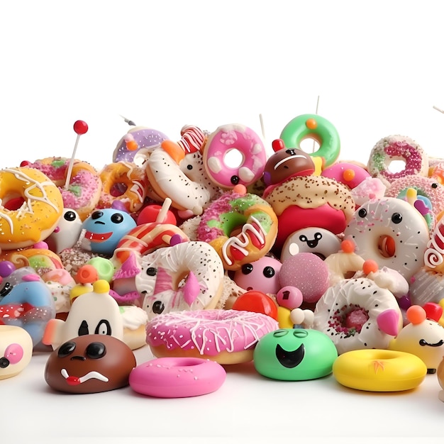 Kostenloses Foto verschiedene donuts mit schokolade, frosted, rosa glasiert und sprinkles donuts