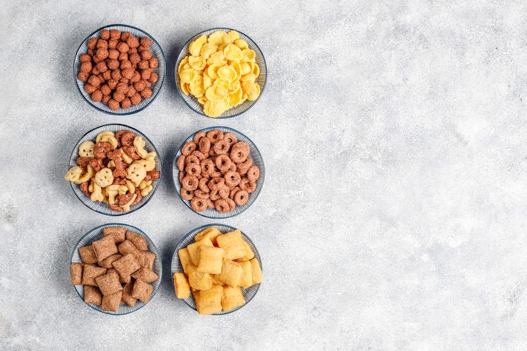 Kostenlose Foto verschiedene frühstückszerealien, draufsicht