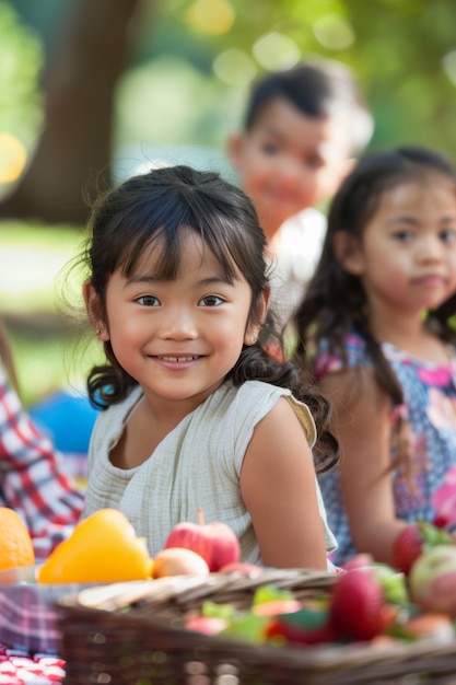 Kostenloses Foto verschiedene kinder genießen den picknicktag