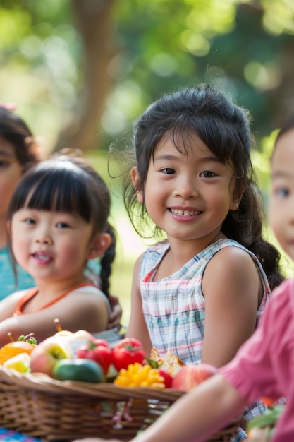 Kostenloses Foto verschiedene kinder genießen den picknicktag